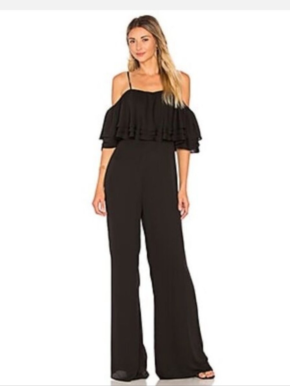 Amanda Uprichard Aida Black Wide Leg Off Shoulder Jumpsuit XS P